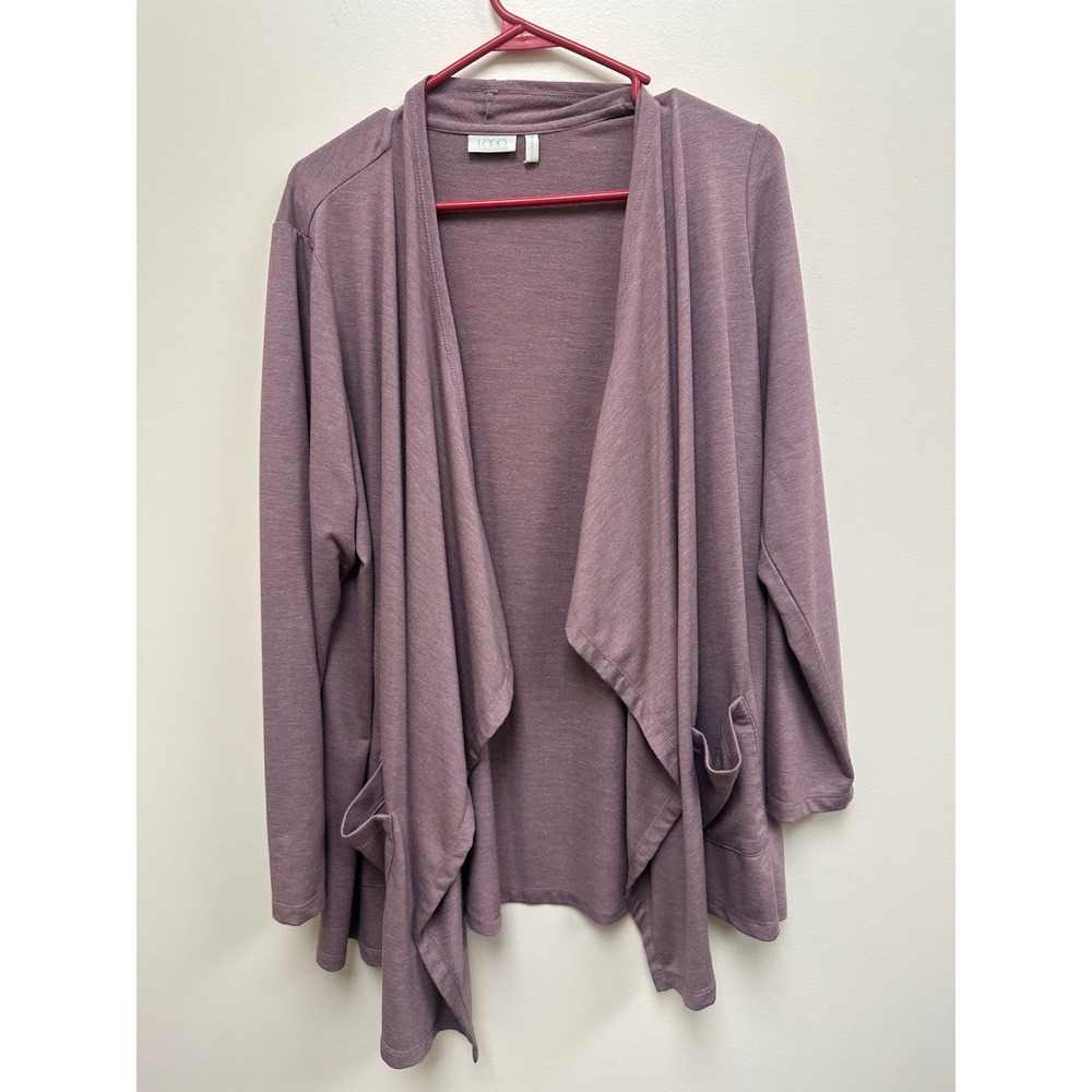 LOGO Lori Goldstein Mauve Purple Draped Open Front Cardigan Pockets Plus Size 1X